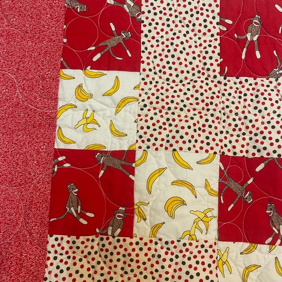 Red sock monkey quilt crib size - Picture 2 of 5